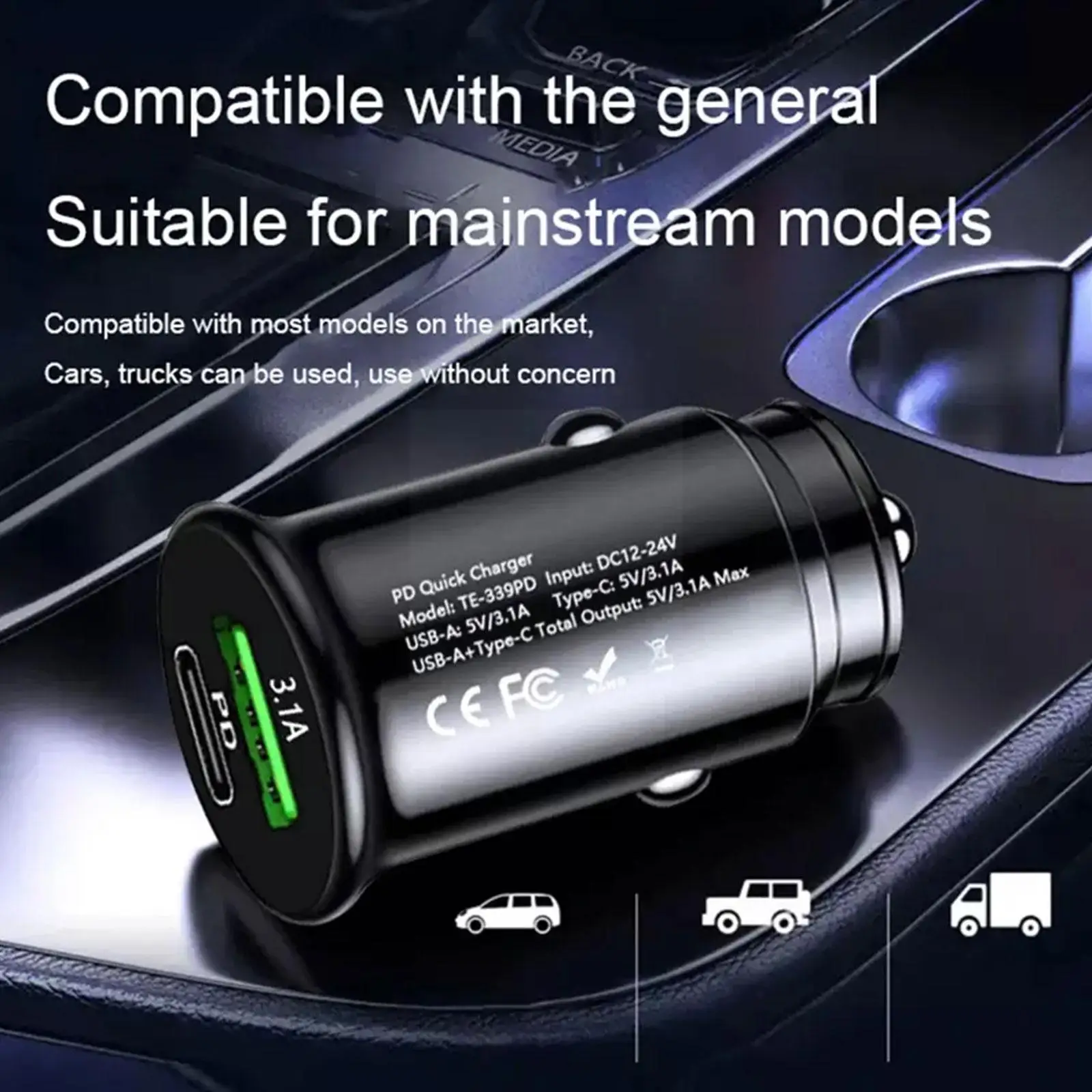 Qc3.0 Car Charger Fast Charging White Black Mini Shape Phone Charge Pd F8v8 Slot Car C Lighter Type Mobile 20w Usb Z1B9