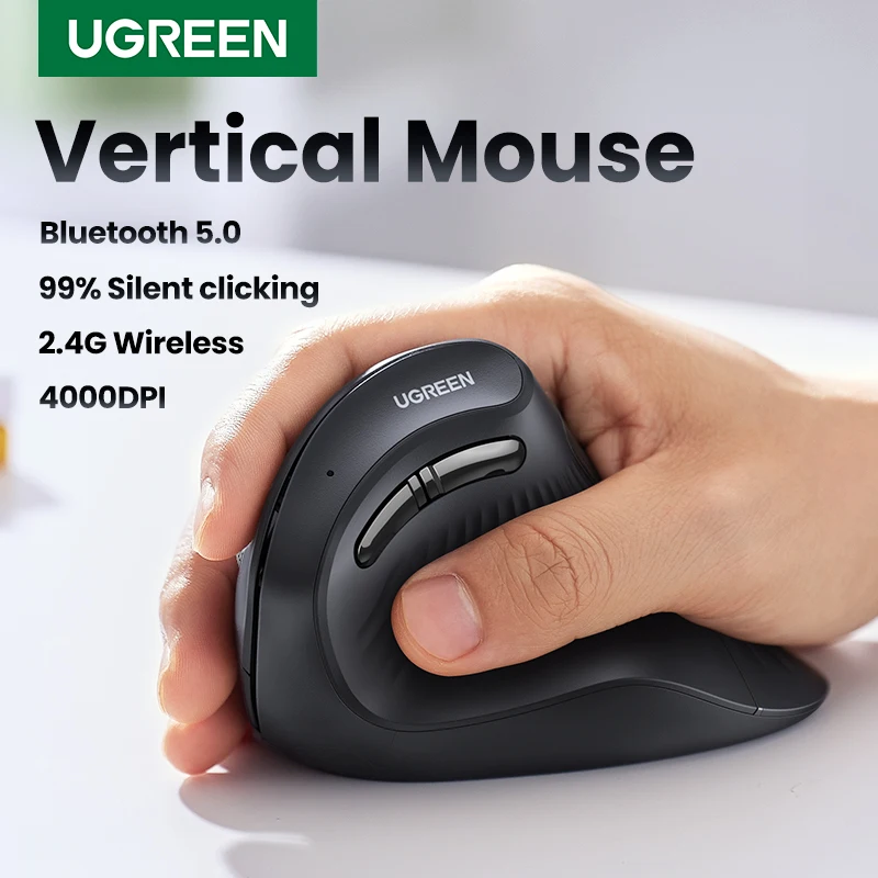 Ratón Vertical UGREEN inalámbrico Bluetooth5.0 2,4G ergonómico 4000DPI 6 botones silenciosos para MacBook Tablet portátiles ordenador PC ratones