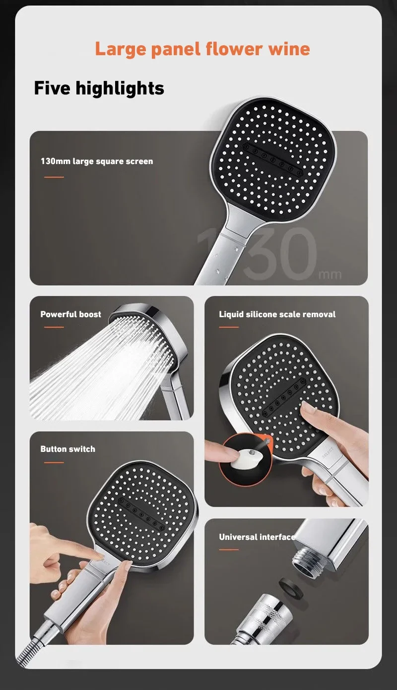 Xiaomi-panel grande de 13cm, cabezal de ducha ajustable para el hogar, cabezal de ducha de masaje de alta presión, elemento filtrante, accesorios de baño