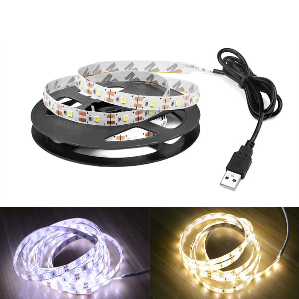 5V USB Led Strip Light SMD 2835 1M 2M 3M 4M 5M Biały/Ciepły Biały Elastyczna Wstążka Oświetleniowa Taśma Tła TV Lampa Dekoracyjna do Domu