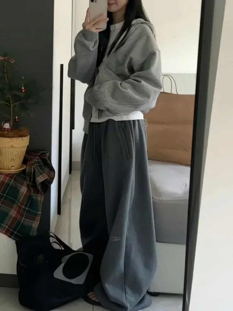 HOUZHOU Y2k, pantalones de chándal holgados Vintage para mujer, pantalones deportivos de moda coreana de gran tamaño, ropa de calle Harajuku, pantalones Gyaru Kpop