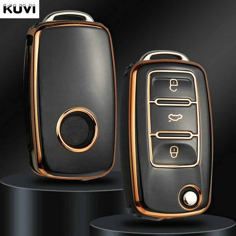TPU 車フリップキーケースカバーシェル Fob フォルクスワーゲン VW ポロゴルフパサートティグアンビートルキャディ Eos シュコダオクタビアシートレオンアルテア