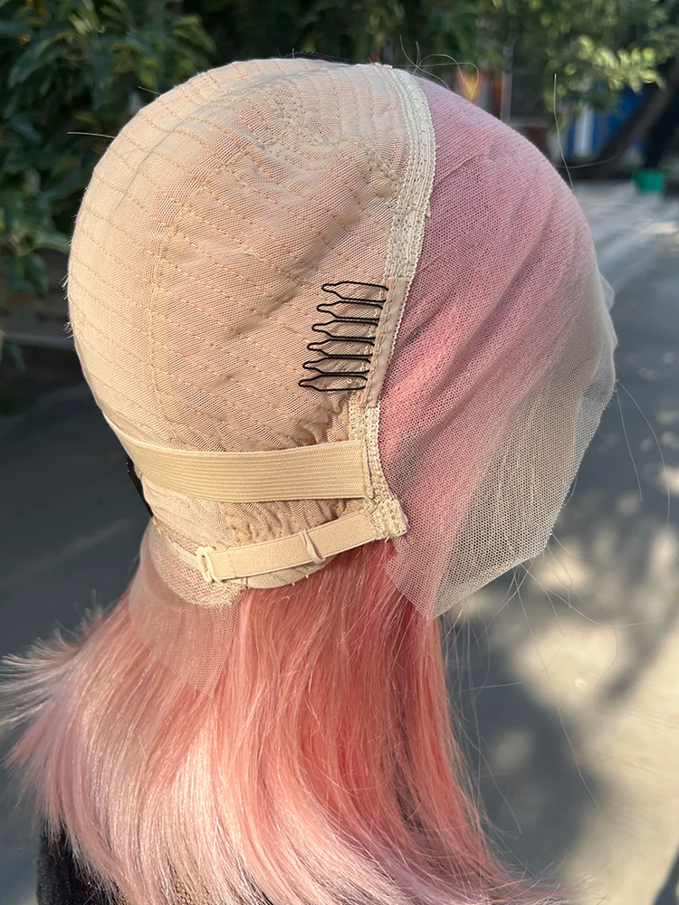Pelucas de cabello humano Bob de color corto rosa, pelucas frontales de encaje recto brasileño 13X4, peluca de color prearrancada de encaje transparente
