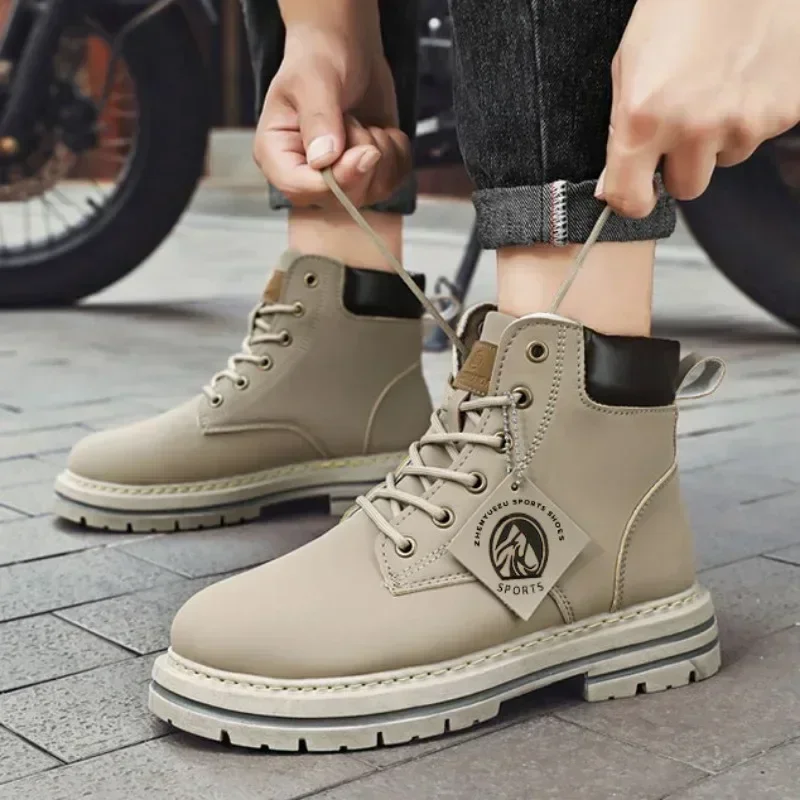 Zapatos de cuero para Hombre, Botas altas, botines de motocicleta a la moda, Botas de invierno para Hombre, zapatos para Hombre con cordones, Botas para Hombre, gran oferta de primavera