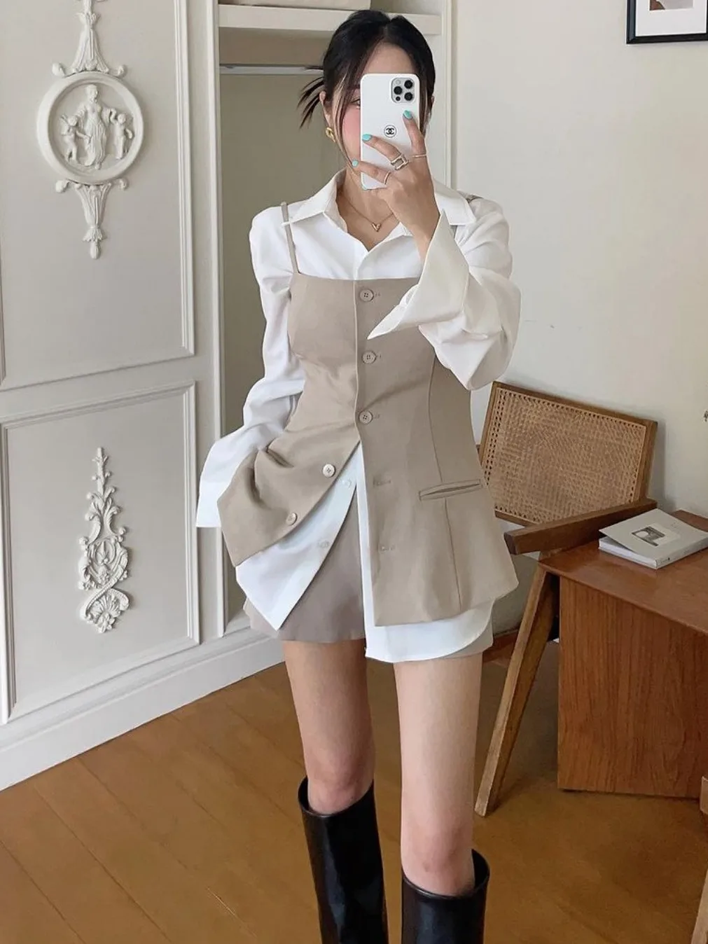 エレガントな通勤シャツとスーツベストセット女性のための綿 100% フォーマルウェアファッショナブルで品質を保証レディースシャツ