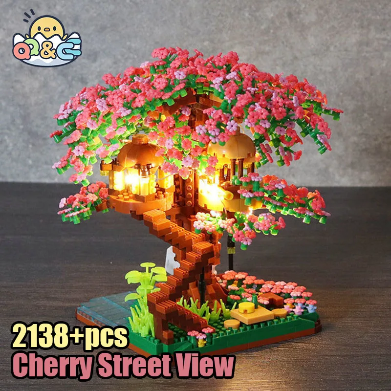 MINI SAKURA Tree Building Blocks ชุด DIY Cherry Blossom อิฐ Light Treehouse ชุดเครื่องประดับของขวัญโรแมนติกสําหรับแฟน