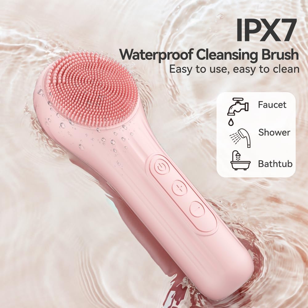 Silicone Face Scrubber Electric Facial Cleansing Brush with Heating Vibration Waterproof Face Wash Brush with 5 Speed Adjustable
