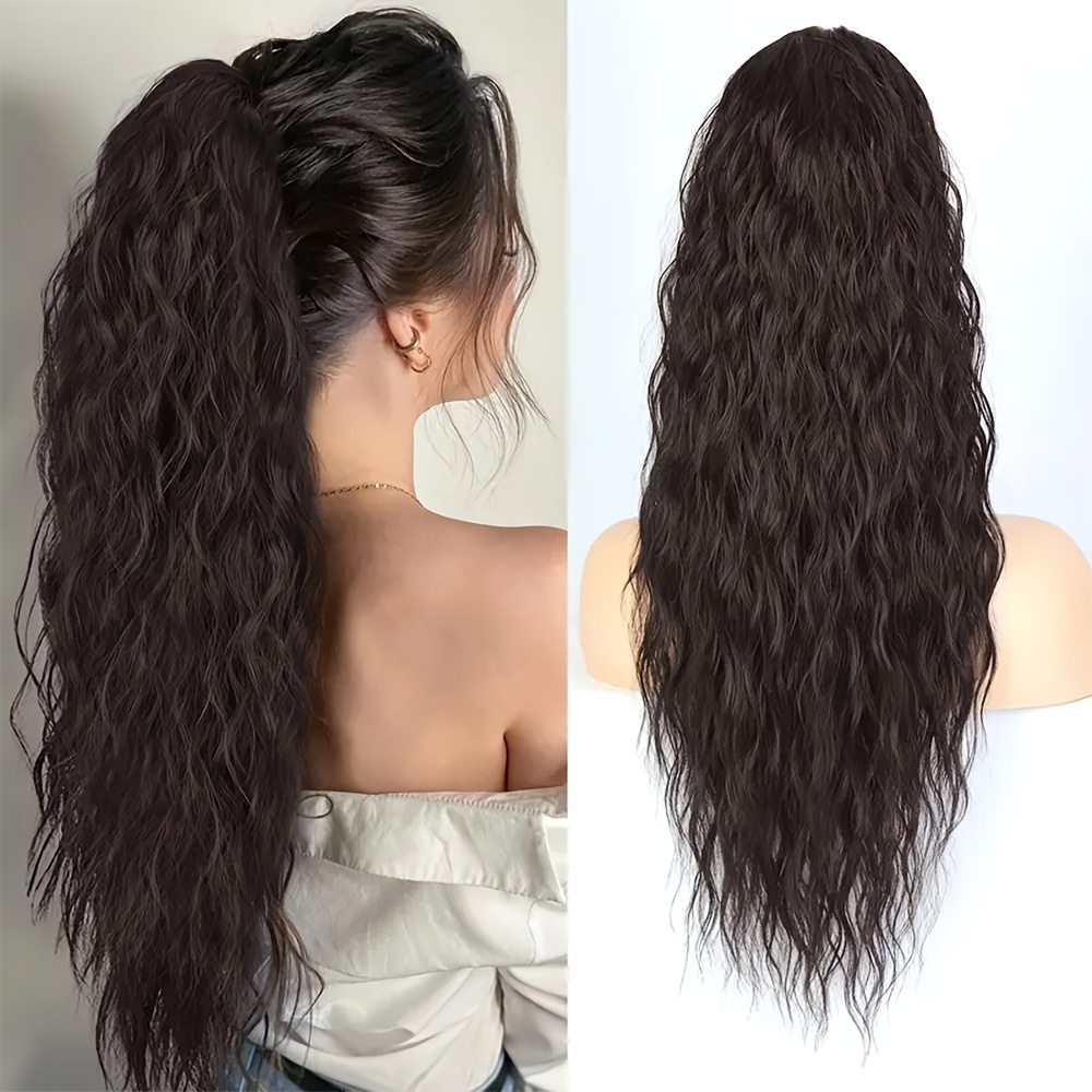 Corn ondulado rabo de cavalo encaracolado para mulheres e meninas, 22 "extensão do cabelo longo, peruca sintética, wrap clip in pony caudas, acessório para cabelo