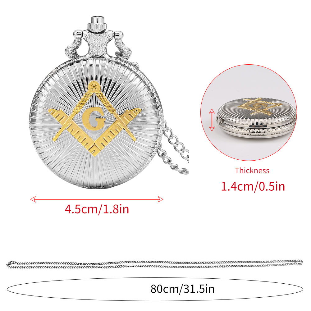 Cool Silver & Golden Masonic Freemasonry Theme aleación cuarzo Fob reloj de bolsillo con collar cadena envío directo gratis