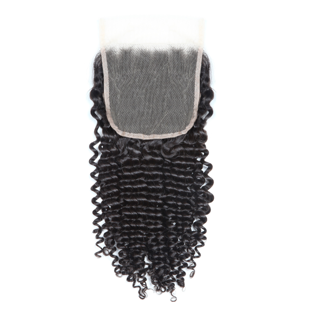 ブラジルの深い巻き毛のレース留め,透明な人間の髪の毛,スイスのレース,肌を溶かす,小さな結び目,5x5
