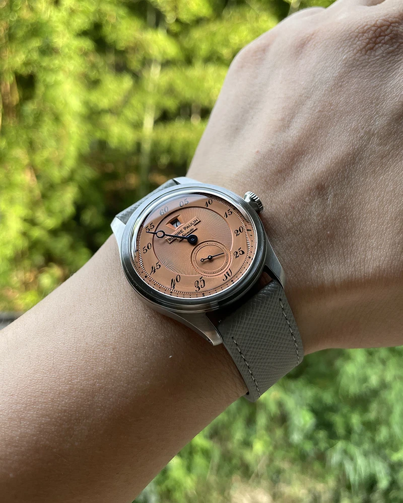 Spot goods NEW Pierre Paulin Jumping Hour Men Watch Salmon Dial Automatic St17 Mechanical Watch Vintage Date Window 38mm