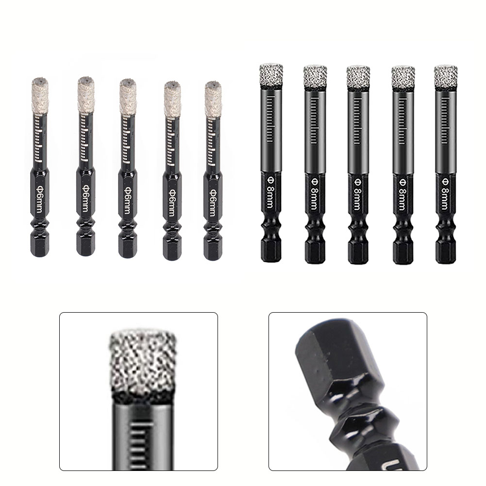 5 PC 6mm/8mm สูญญากาศ Brazed Diamond แห้งเจาะ Bit HEX Handle Hole SAW เครื่องตัดหินอ่อนหินแกรนิตเซรามิคแก้วกระเบื้องหินรูเปิด