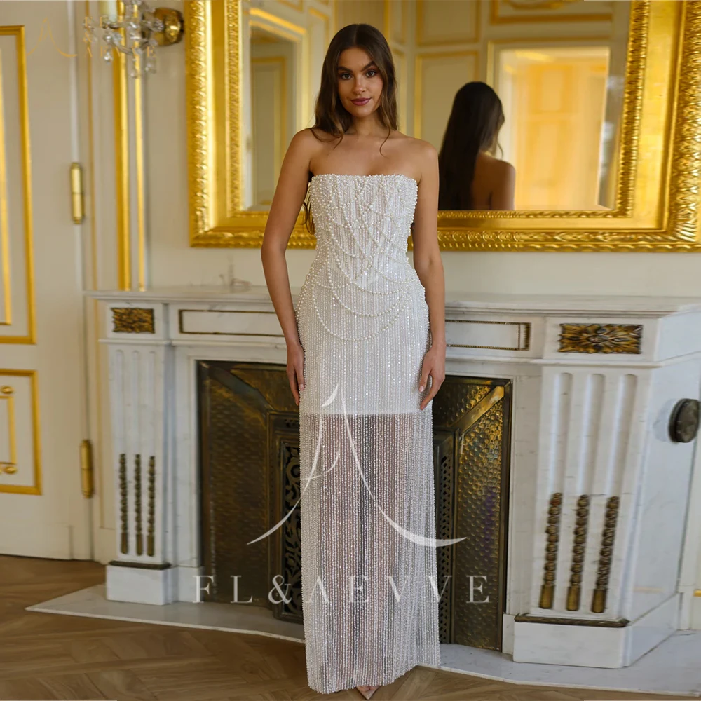FL & AEVVE ที่กําหนดเอง Ivory SHINY Sequins ชุดแต่งงานที่ไม่มีสายหนังคอลัมน์ลูกปัดอย่างเป็นทางการ PARTY Dresses หรูหราชุดราตรีชุดราตรี