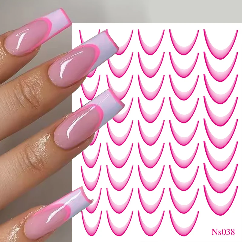 1/2Pc 3D Gradientภาษาฝรั่งเศสคําLineสติกเกอร์เล็บสีดําสีขาวลายเส้นSlidersเล็บอุปกรณ์เสริมเล็บดอกไม้ผีเสื้อกาว