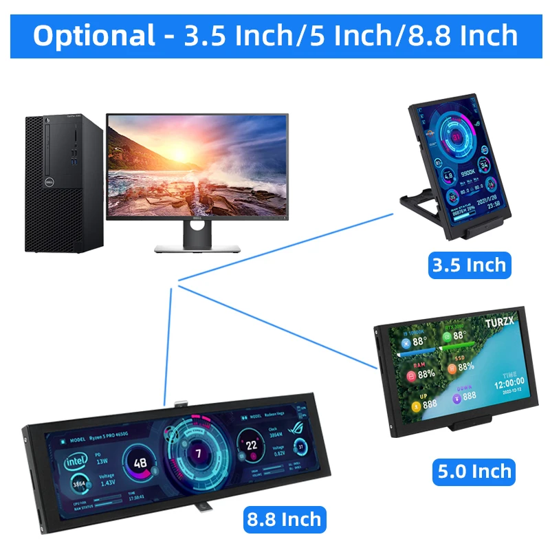 Pantalla secundaria IPS tipo C de 3,5 pulgadas para ordenador CPU GPU RAM HDD Monitor USB pantalla USB NO AIDA64 LCD para Windows 10 11