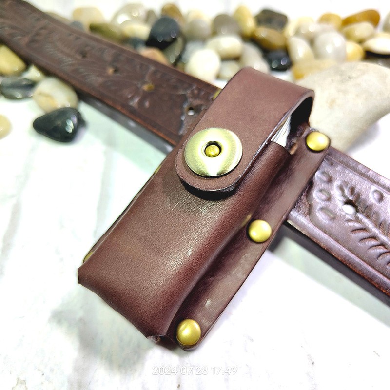 Saco de cintura personalizado couro genuíno, coldre de faca dobrável, cinto, suporte Jackknife, capa bainha faca do exército
