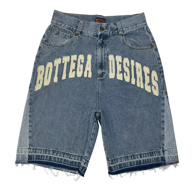 Pantalones cortos vaqueros Retro Harajuku de estilo americano con Bordado de letras, pantalones vaqueros de gran tamaño para hombre Y2k, pantalones cortos holgados informales y versátiles para mujer