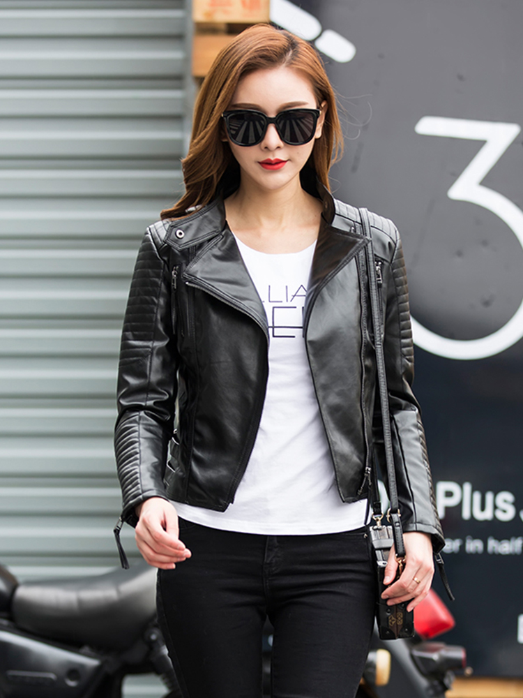 Fitaylor printemps automne femmes Punk veste en cuir PU Faux cuir vestes de base Bomber en cuir moto noir manteau