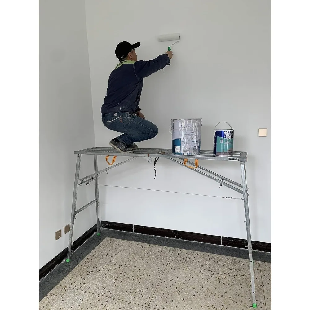 Daxiang Portable Scaffolding Platform 55(L) x15(W) x27-43(H)'' Work Platform Adjustable Height Steel 600 LBS Load Capacity Foldi