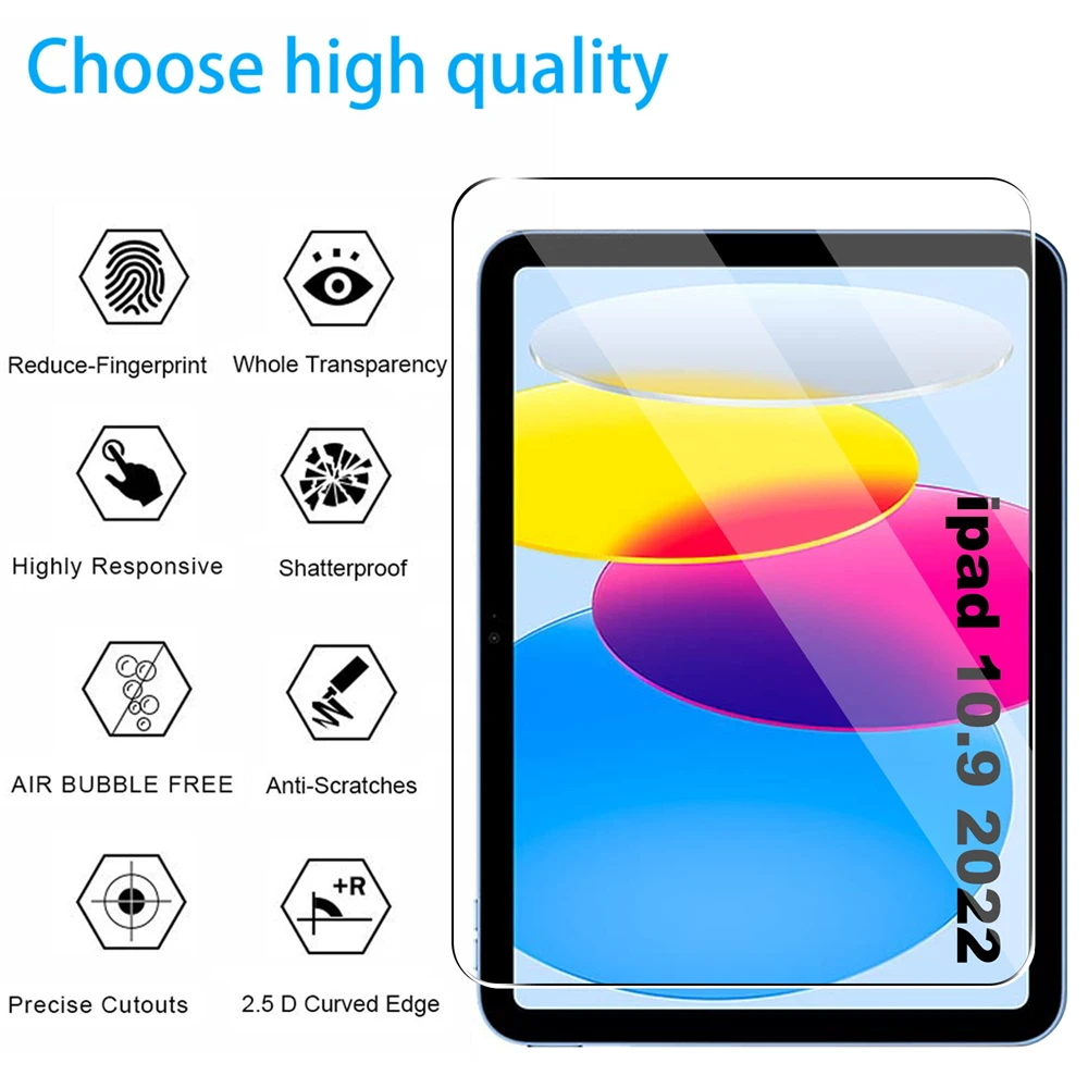 For iPad 10th Gen 10.9 Inch Tempered Glass Screen Protector IPAD 10 10.9" 2022 Tablet Proof Protective Film A2696 A2757 A2777