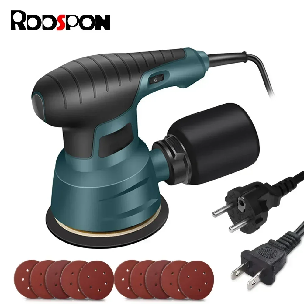 Lijadora eléctrica de 300W, pulidora Orbital aleatoria, lijadora de velocidad Variable de 110V y 220V con papel de lija de 125mm, máquina pulidora de coche
