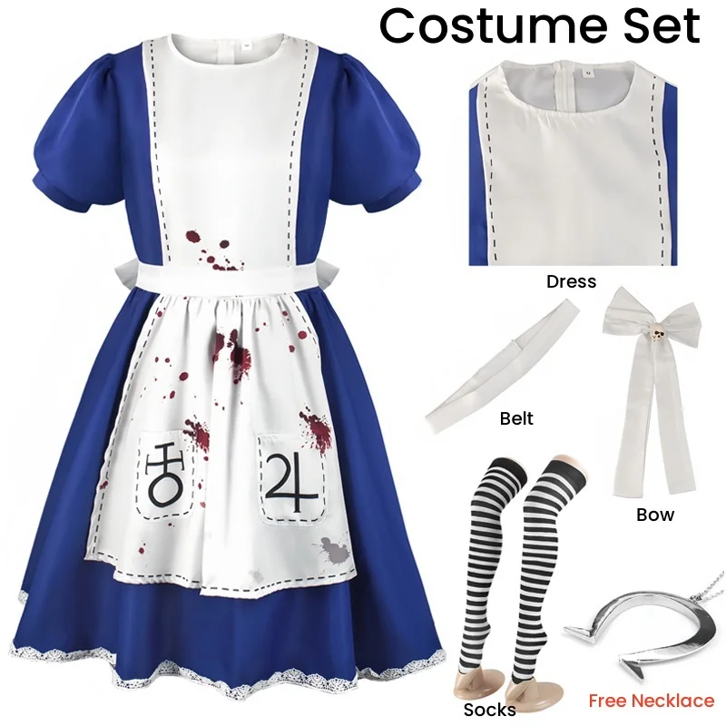 อะนิเมะชุดเจ้าหญิงอลิซชุดแม่บ้านเกม Madness Returns Alice คอสเพลย์เครื่องแต่งกายสําหรับหญิงสาวปาร์ตี้ฮาโลวีน