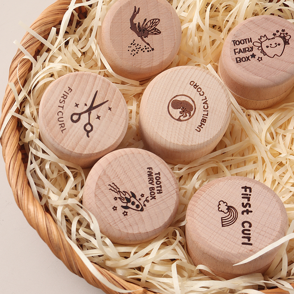 Caixa de lembrança de bebê Beechwood – caixa de memória de primeiro dente e cordão umbilical, baú de tesouro Marco