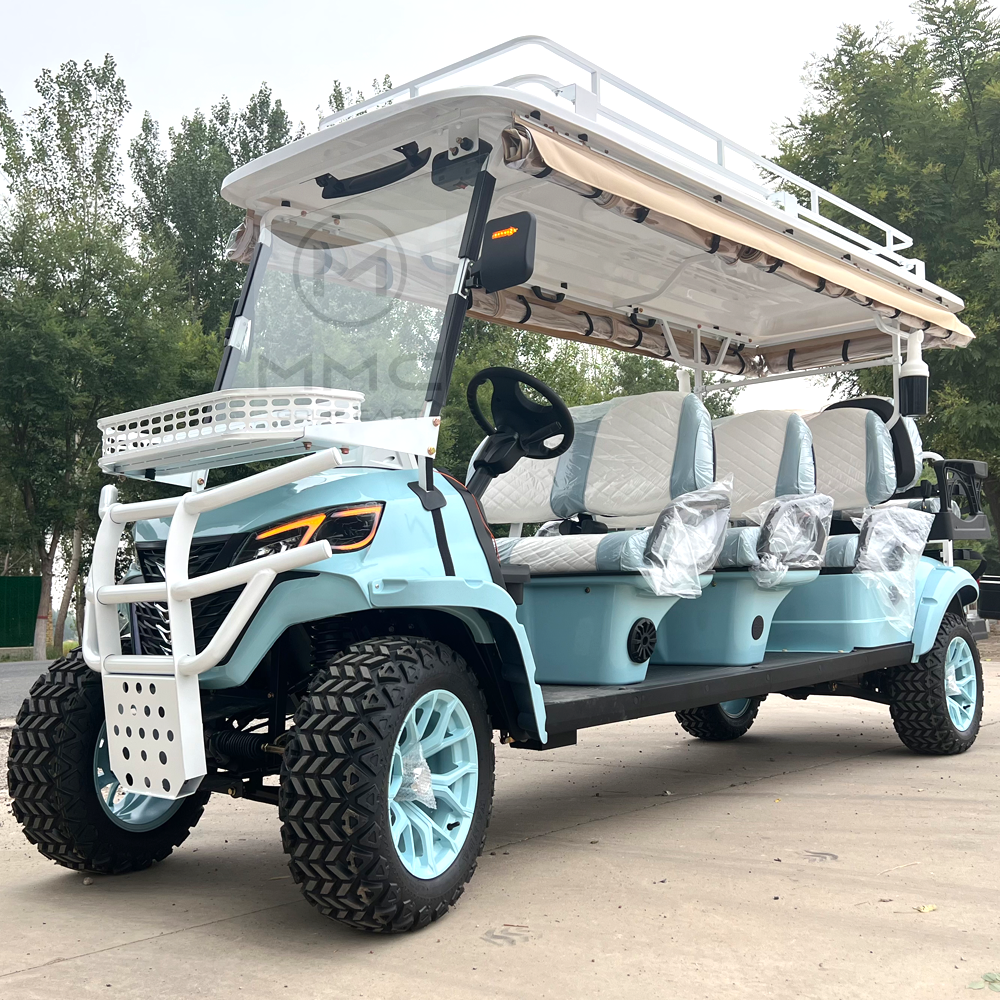 ขายใหญ่ 8 ที่นั่ง 48V 72V 150W แผงพลังงานแสงอาทิตย์รถเข็นแบตเตอรี่ลิเธียม 14 นิ้วยางรถกอล์ฟไฟฟ้า Dune Buggy Off-Road รถกอล์ฟ