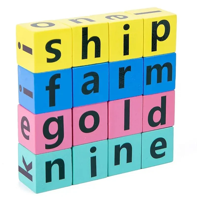 Word Spelling Game Wooden Reading Building Blocks With 40 Cards Letters Puzzle For Kids Montessori Alphabet Learning Toy