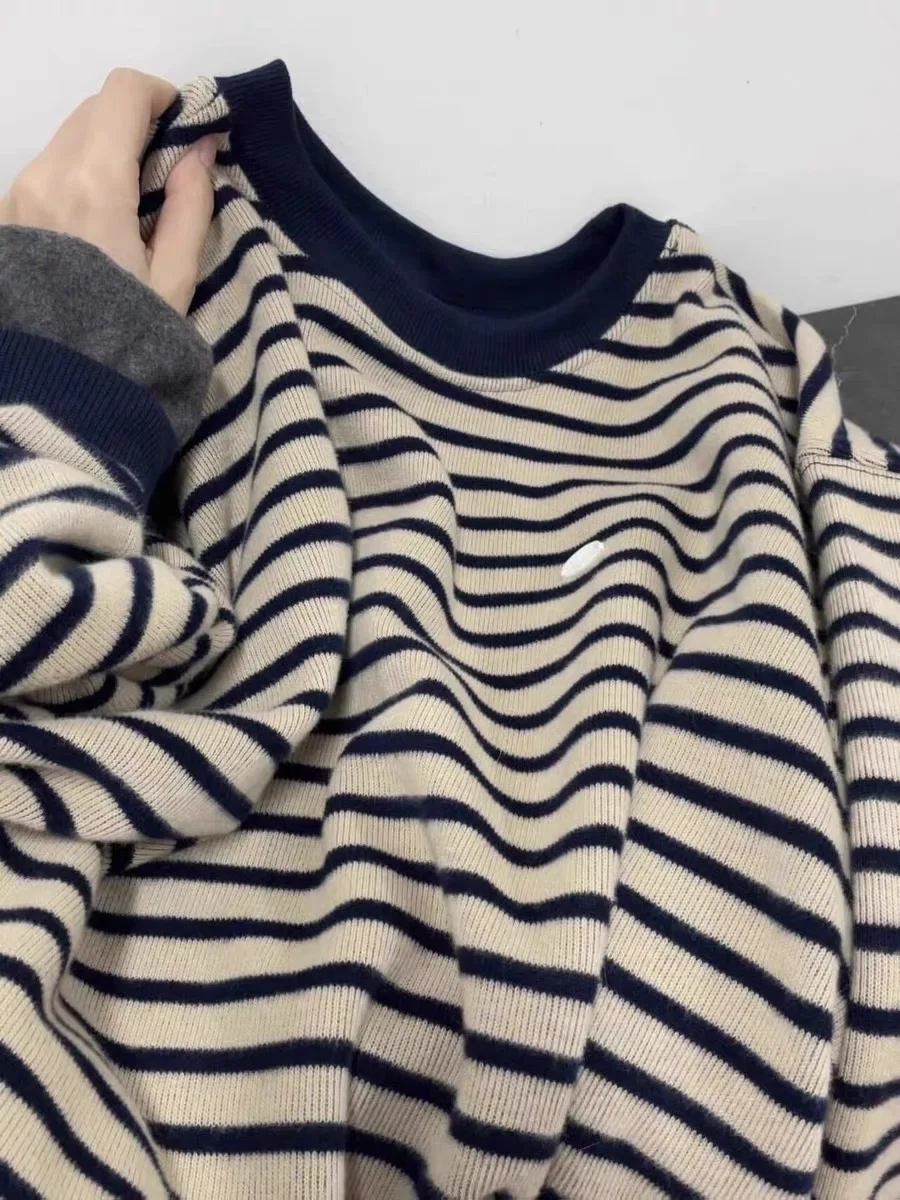 Plus Size Women's Stripe Hoodless Sweatshirt Loose Comfortable American Retro Lazy Chic Spring Autumn New Sle High-End Feelin...