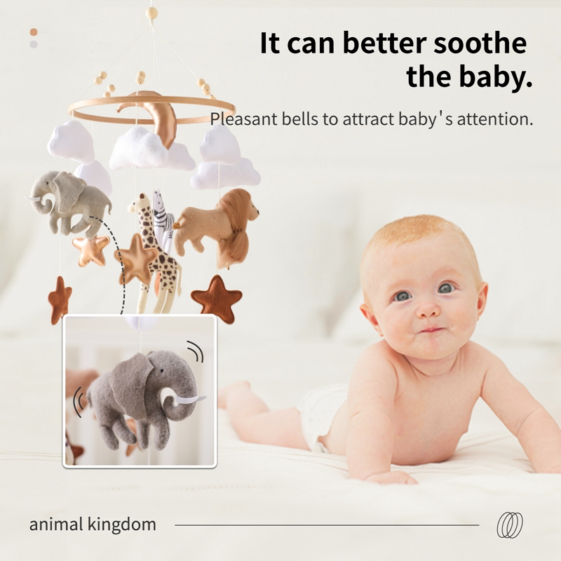 Campana de cama móvil para cuna, sonajeros de madera para bebé, campana de cama de animales de dibujos animados de fieltro suave, caja de música para recién nacido, juguete colgante, soporte para cuna, regalos para bebé