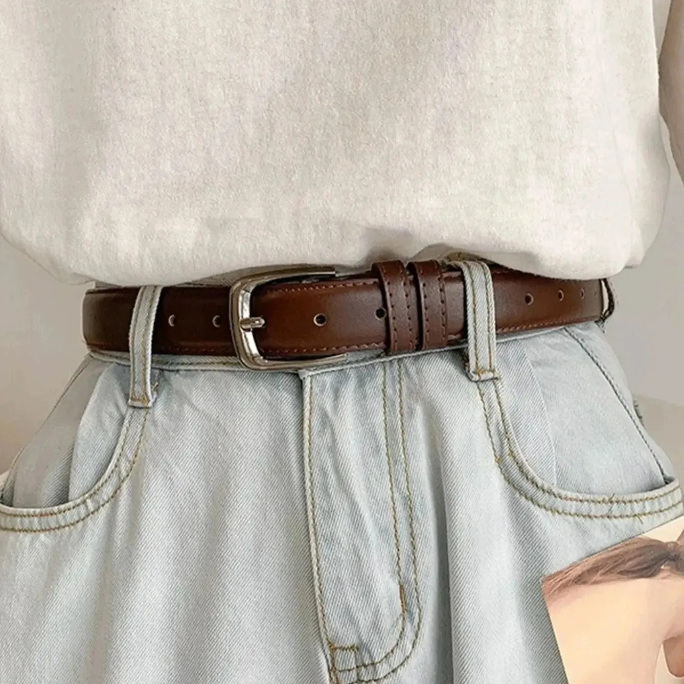 1 cinturón de mujer, cinturón versátil Simple a la moda, cinturón suave de tendencia auténtica de alta calidad combinado con pantalones occidentales, cinturón vaquero para mujer