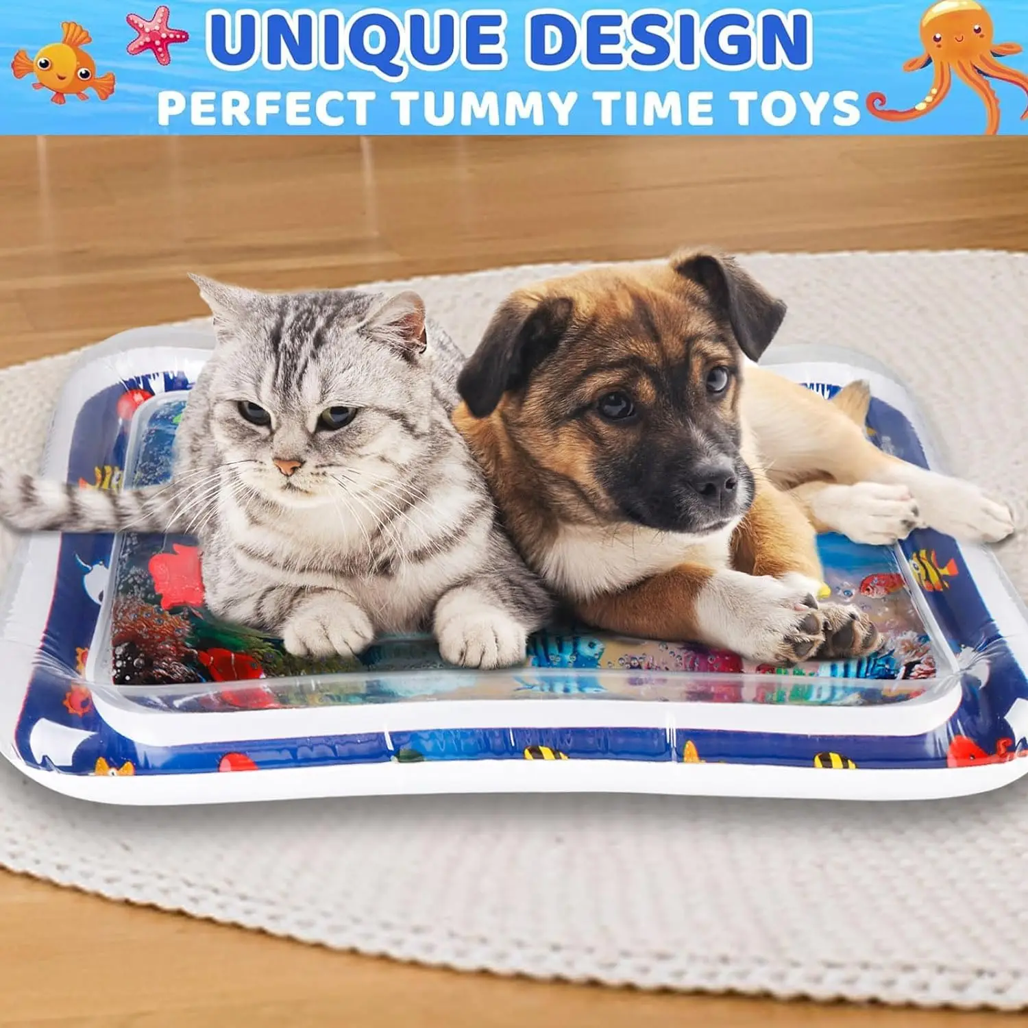 Tapis de jeu sensoriel d'eau tapis d'eau gonflable épaissi pour chat et chien tapis de jeu pour animaux de compagnie avec poisson mer océan thème jouet sensoriel eau