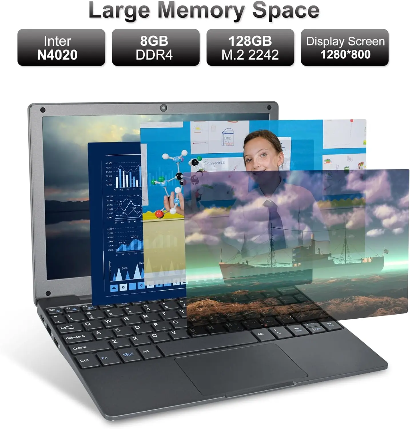 Windows 11 Laptop para Crianças e Mulheres, Notebook, Computador, Intel Celeron, N4020, Aprendizagem, Netbook, 8GB, 128GB, 10,1"