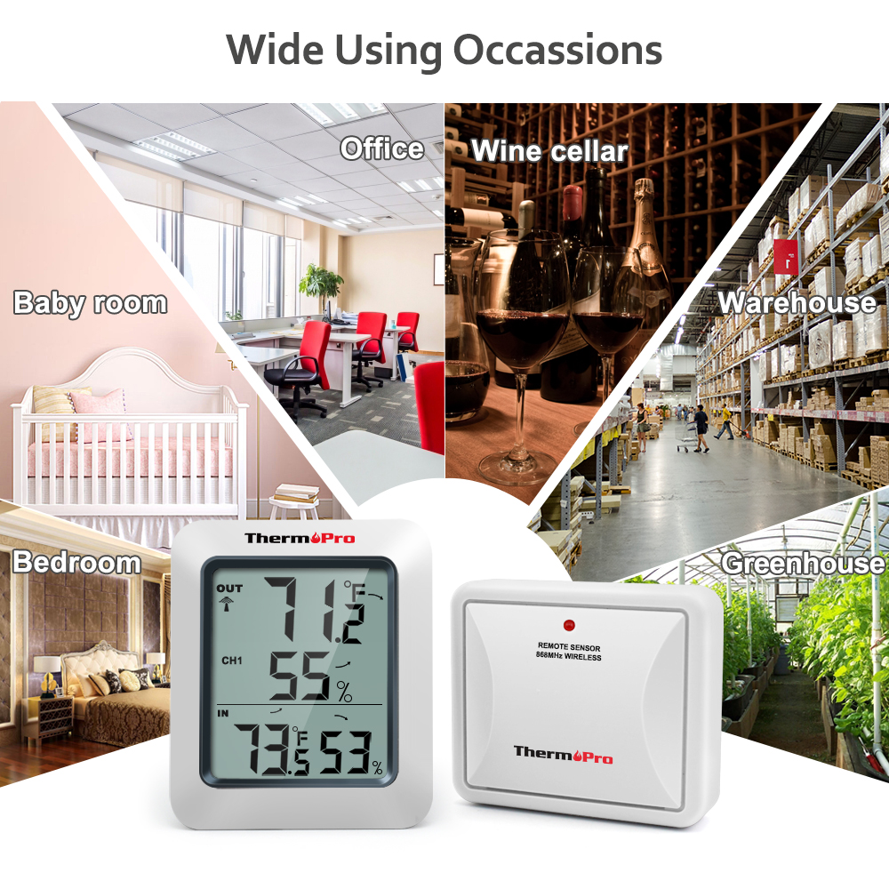 ThermoPro TP60C 60M Termómetro digital inalámbrico para interiores y exteriores Estación meteorológica higrómetro para el hogar