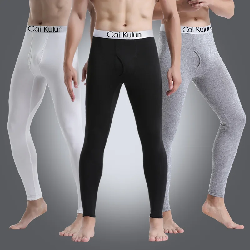 2024 novas calças de base masculinas de alta elasticidade térmica abertura frontal tornozelo com faixas calças compridas para dormir