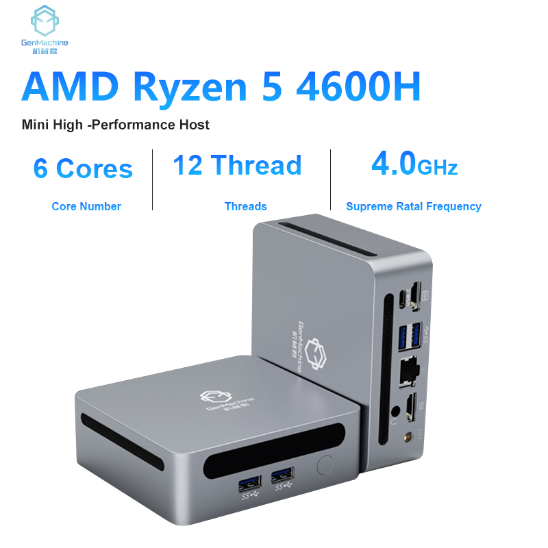 GenMachine AMD Ryzen 5 4600H Windows 11 Ryzen MINI ПК DDR4 95 Вт WIFI6 RTL8852, BT5.2 Настольный игровой компьютер R5 4600H ПК Геймер