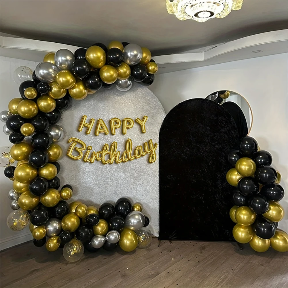 16 ชิ้นสีดําและโลหะทองลูกโป่งสําหรับงานแต่งงานวันเกิด Graduation Party ตกแต่ง