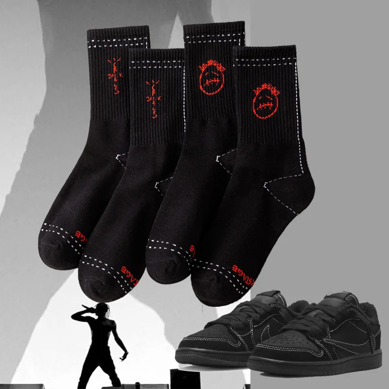 3 pares/caja, envío gratis Chaussettes d'équipage Cactus Jack en coton pour hommes, calcetines de hombre