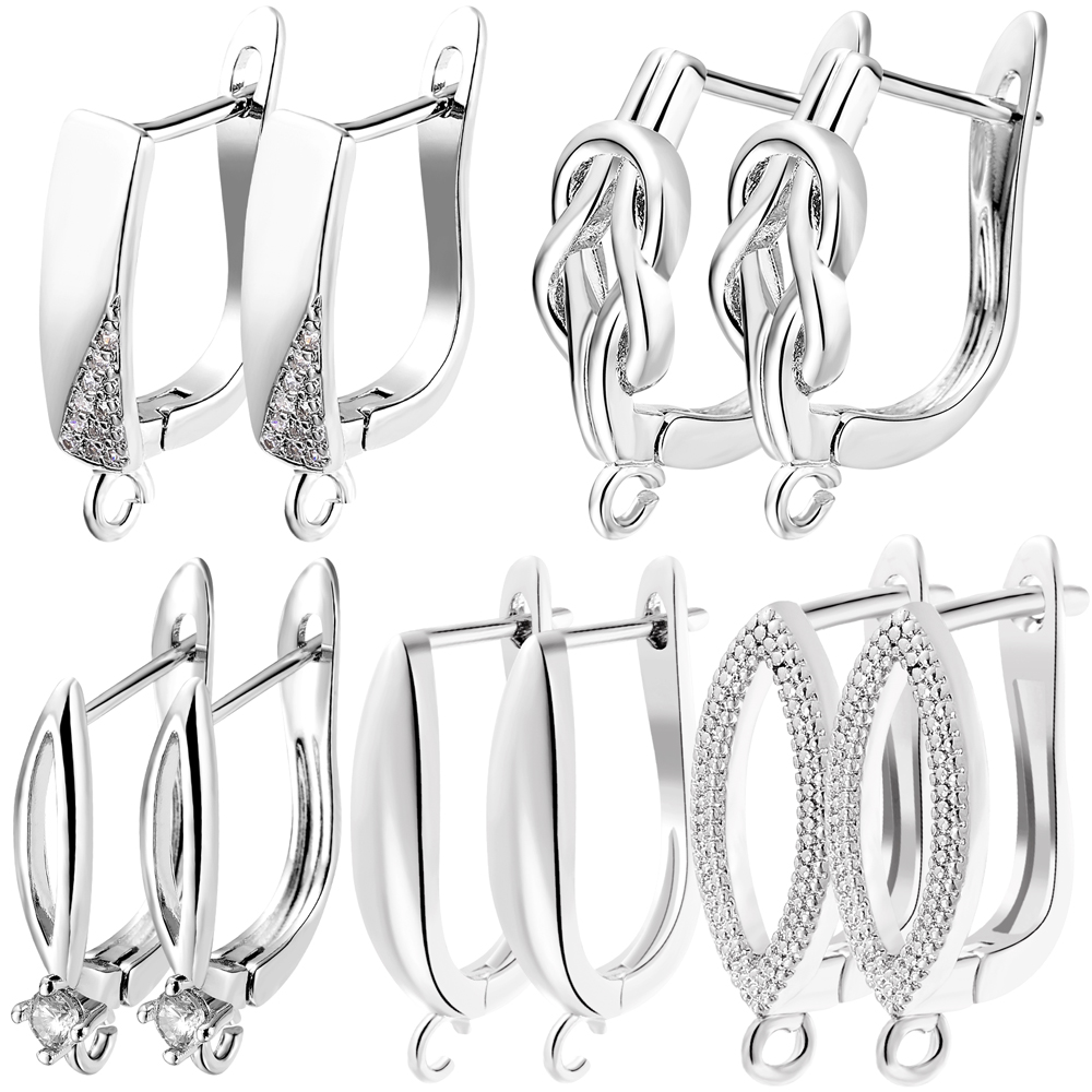 Juya DIY 18K Gold Silver Plated Earwire Fixtures Basic Fastener Stitches Anti-Allergy Earring Hooks Clasps Accessories Supplies