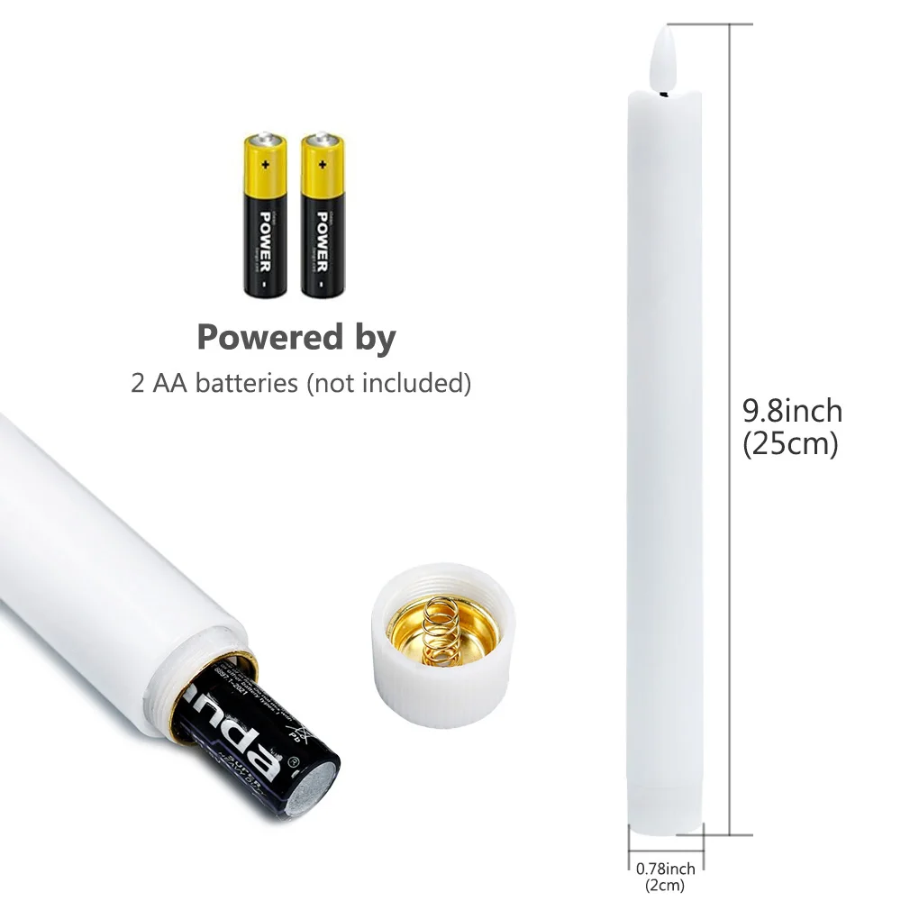 2Pack LED Flameless Taper Candles Lights 3D Wick Battery Christmas Simulation Candles Window Candles Long Electric Candles Lamp