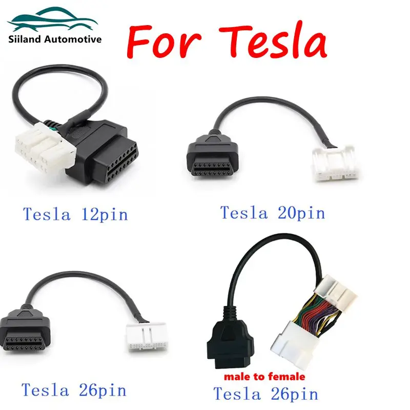 Para Cable de diagnóstico Tesla OBD2 26 pines 20 pines conector de 12 pines a adaptador OBDII de 16 pines para Tesla Model S Model X Model 3 Model Y