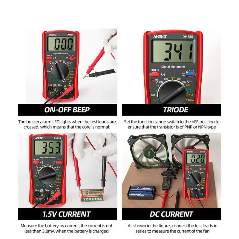 Multímetro Digital profesional DM850, probador de voltaje CA/CC automático 1999, amperímetro de corriente Ohm, sonda de prueba, herramienta de detección profesional