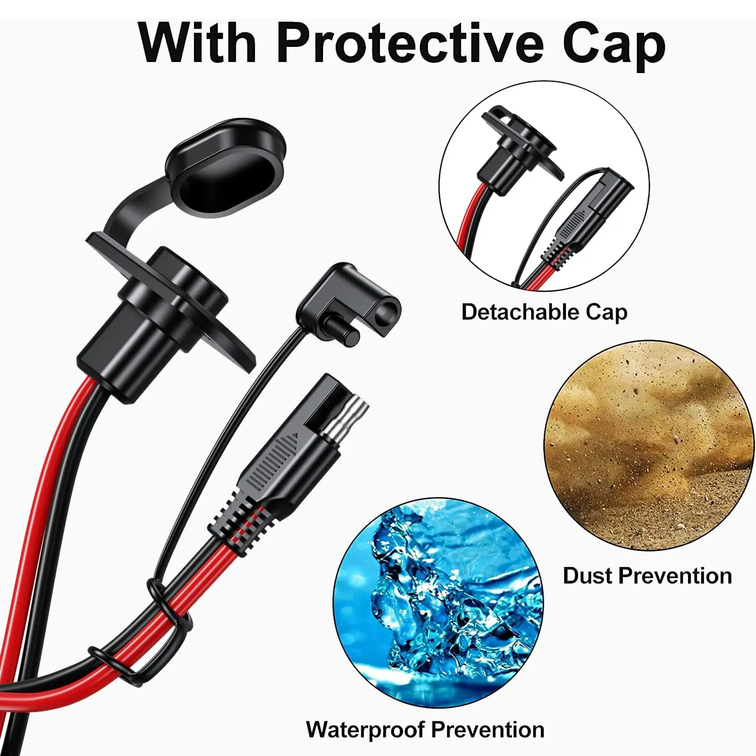 SAE Quick Connector Harness  12AWG 30CM Waterproof SAE Extension Cord Sidewall Port for Solar Panel Generator Battery Charger