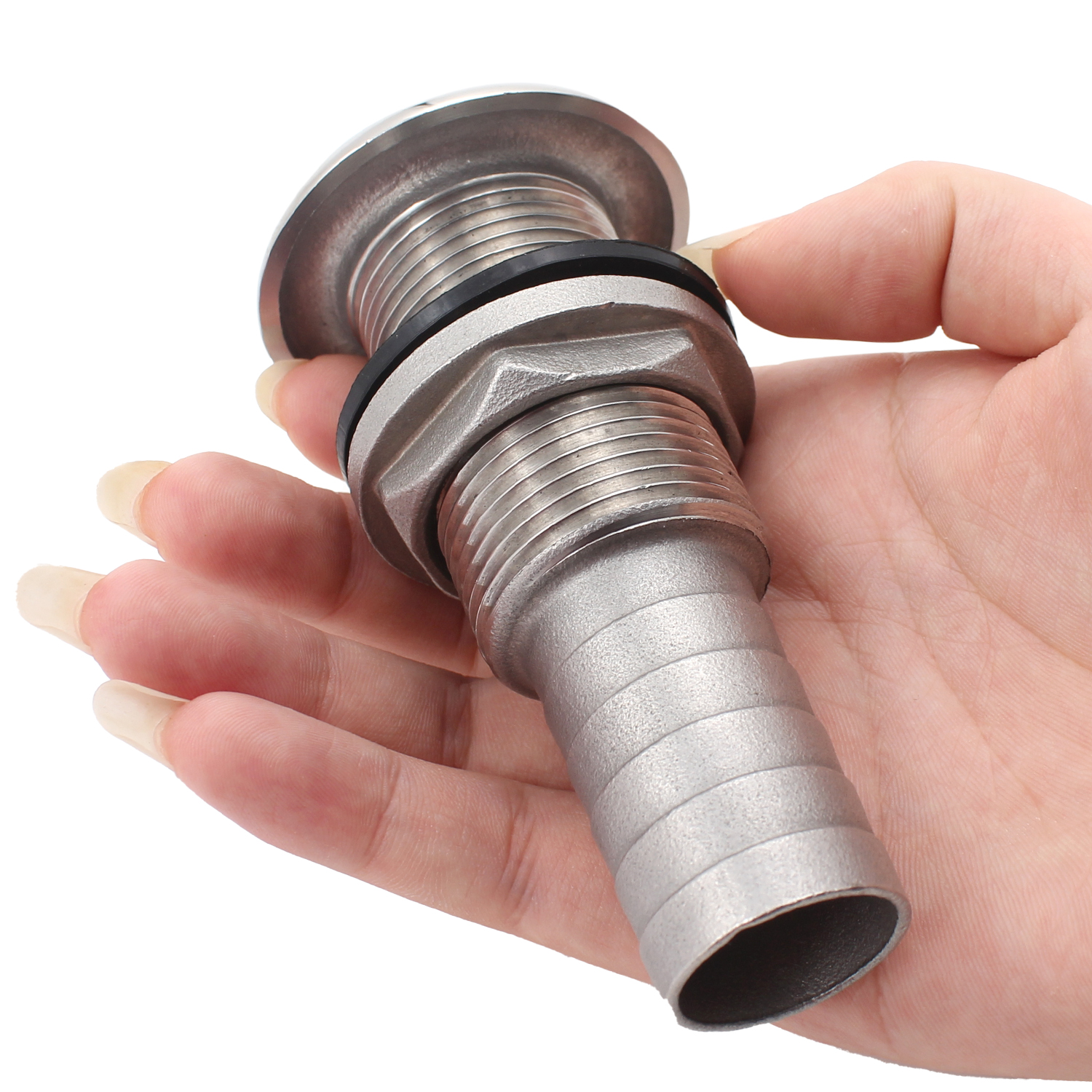 1/2 ",3/4",1 ",1-1/4" Farpado Extra Longo Reta Thru-Hull Marinha Aço Inoxidável 316 Barco Thru Dreno Conector Conexões com Porca &