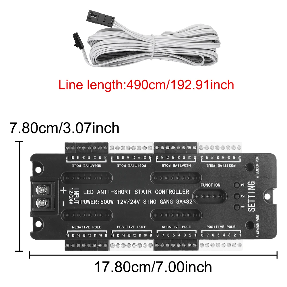 ชุดควบคุมไฟบันไดเซ็นเซอร์ตรวจจับการเคลื่อนไหว LED 32ช่องปรับความสว่างได้12V 24V สำหรับแถบบันไดแบบยืดหยุ่น