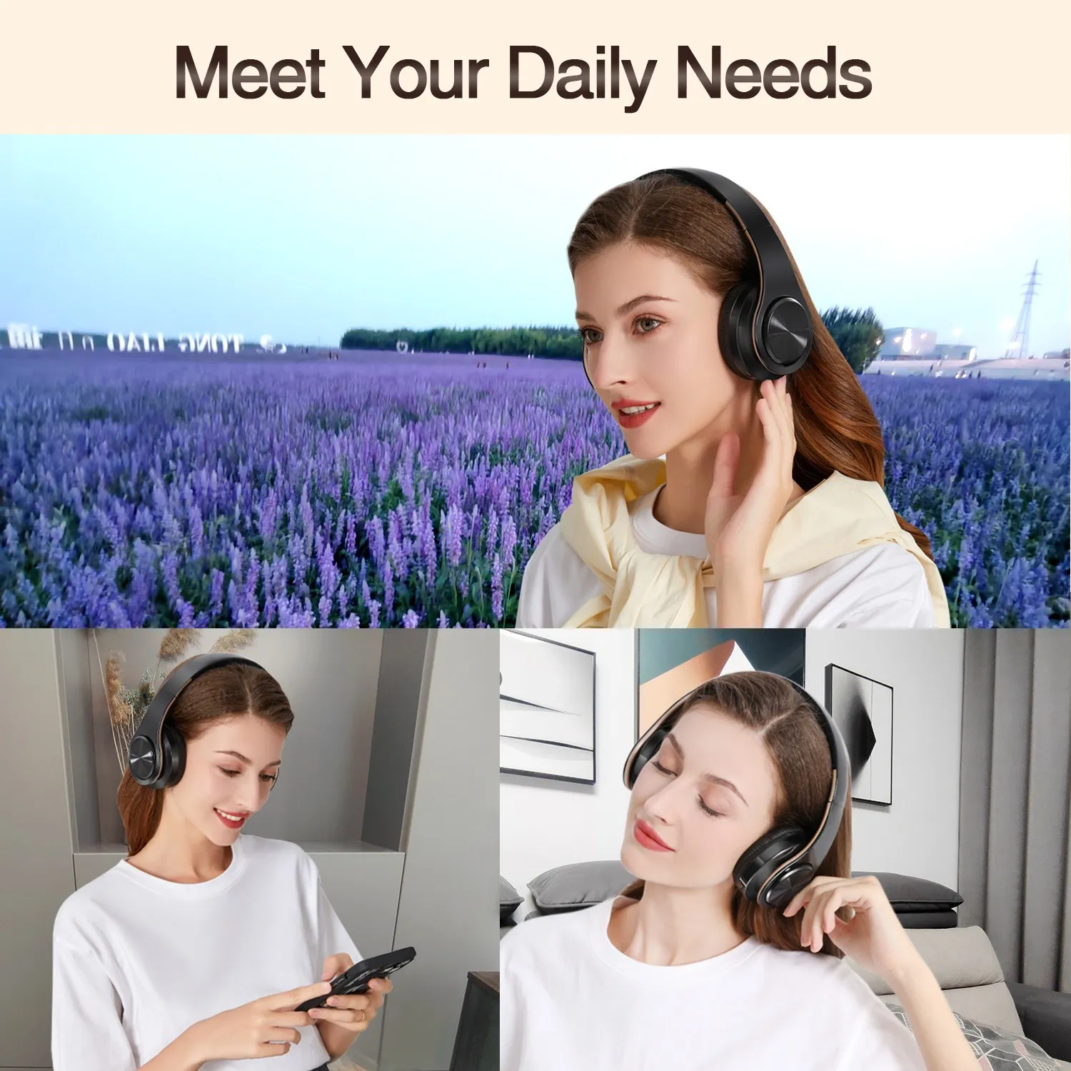 Regalo para hombres Auriculares inalámbricos dorados Auriculares Bluetooth Auriculares estéreo Juego con micrófono incorporado con universal para Android e iOS