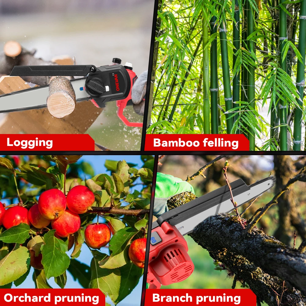 ONEVAN Brushless 8 นิ้วเลื่อยไฟฟ้าอัตโนมัติ Oiler มือถือสวน Pruning Chainsaw งานไม้เครื่องมือสําหรับ Makita 18V แบตเตอรี่ Pin