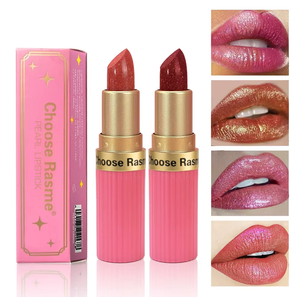 Pearlescent Pink Glitter กํามะหยี่ลิปสติก METALLIC กันน้ํา Long Lasting Matte Shimmer เพชรลิปสติกผู้หญิงแต่งหน้าเครื่องสําอาง