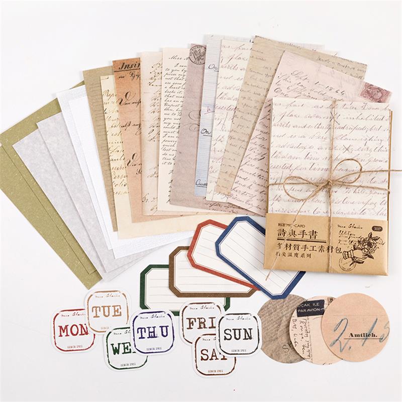 30ピース/ロットヴィンテージ背景紙diyスクラップブッキング素材紙装飾ラベルジャンクジャーナル文具用品